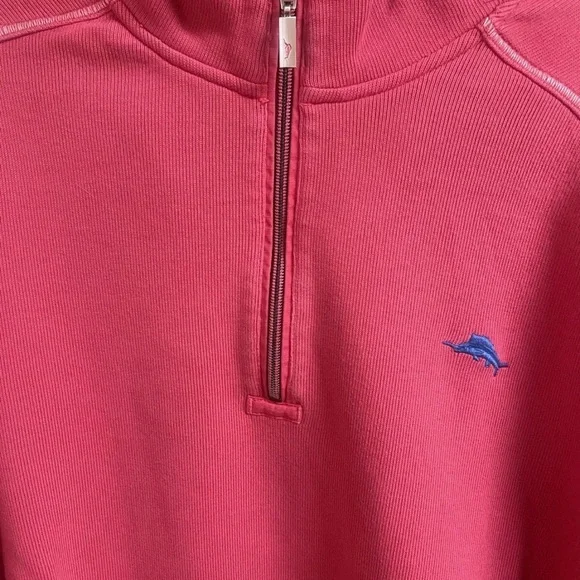Tommy Bahama Relax Mens Large Red Long Sleeve All Cotton 1/4 zip Sweatshirt - Picture 3 of 8